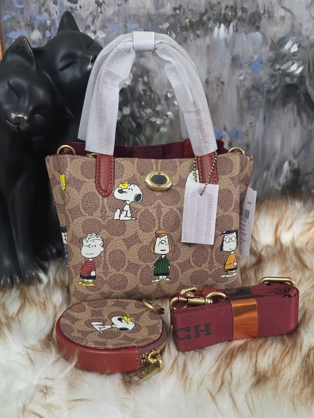 Coach x Peanuts Brown Signature Canvas Tote with Snoopy Print